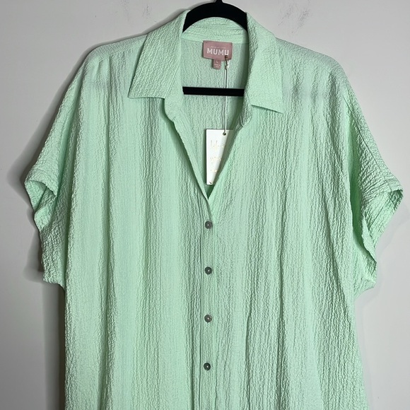 Show Me Your MuMu | Green Crinkle Buoy Button Down Maxi Dress Size Large NWT - Picture 3 of 9
